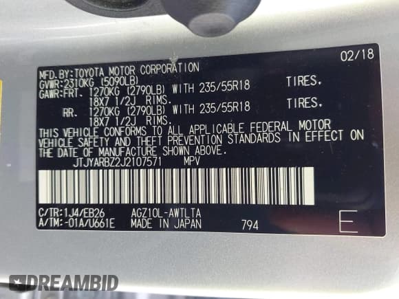 ✅ 2018 Lexus NX 300 • VIN: JTJYARBZ2J2107571 • Lot: 43303978. Listed on IAAI with 130,544 mi. Free auction sales archive from the USA and detailed vehicle history report at DreamBid. Image 9.