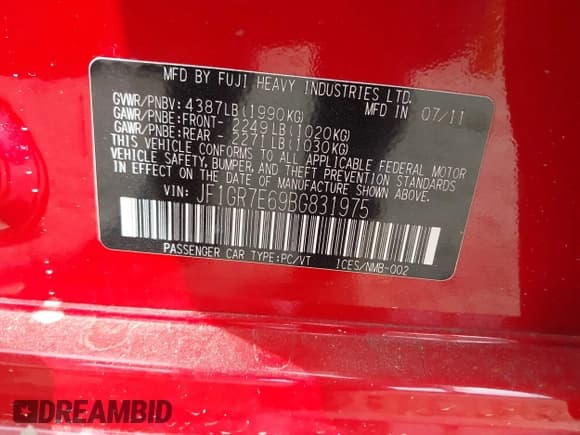 ✅ 2011 Subaru WRX WRX Limited • VIN: JF1GR7E69BG831975 • Lot: 43097440. Listed on IAAI with 120,173 mi. Free auction sales archive from the USA and detailed vehicle history report at DreamBid. Image 9.