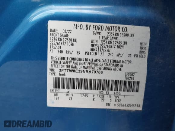 ✅ 2022 Ford Maverick Lariat • VIN: 3FTTW8E39NRA79706 • Lot: 43576136. Wystawiony na IAAI z przebiegiem 35 040 mil. Bezpłatny archiwum sprzedaży aukcyjnych z USA i szczegółowy raport historii pojazdu na DreamBid. Zdjęcie 9.