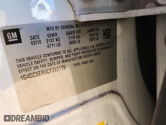 ✅ 2012 Buick LaCrosse Leather • VIN: 1G4GC5ER9CF283179 • Lot: 92846965. Listed on Copart with 86,000 mi. Free auction sales archive from the USA and detailed vehicle history report at DreamBid. Image 12.