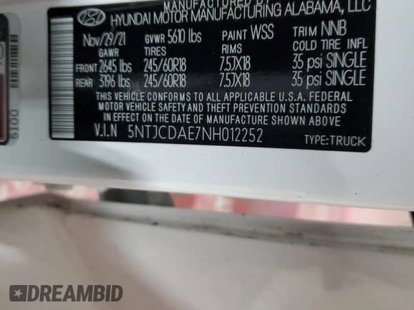 2022 Hyundai Santa Cruz SEL z VIN 5NTJCDAE7NH012252, wystawiony jako Copart lot #86053934 z przebiegiem 68 844 mil mil oraz Szkoda całkowita • Salvage title. Historia ofert i sprzedaży dostępna na DreamBid. Obrazek 14.