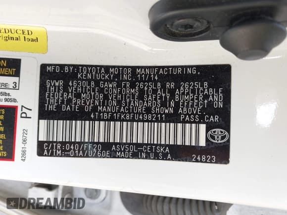 ✅ 2015 Toyota Camry XLE • VIN: 4T1BF1FK8FU498211 • Лот: 43249538. Опубликован ранее на IAAI с пробегом 265 598 миль. Бесплатный доступ к архиву аукционных продаж из США и подробный отчёт об истории автомобиля на DreamBid. Изображение 9.