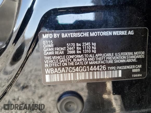 ✅ 2016 BMW 5 Series 528i xDrive • VIN: WBA5A7C54GG144426 • Lot: 92541595. Listed on Copart with 111,793 mi. Free auction sales archive from the USA and detailed vehicle history report at DreamBid. Image 12.