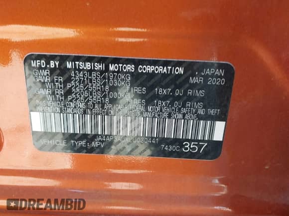 2020 Mitsubishi Outlander ES z VIN JA4AP3AUXLU030441, wystawiony jako IAAI lot #43364074 z przebiegiem 27 357 mil mil oraz . Historia ofert i sprzedaży dostępna na DreamBid. Obrazek 9.