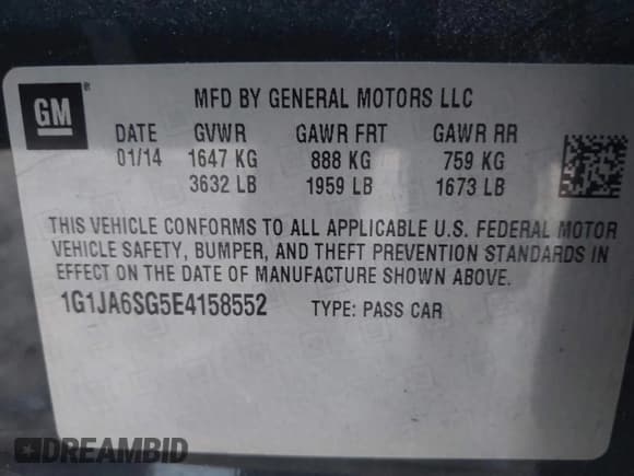 ✅ 2014 Chevrolet Sonic LS • VIN: 1G1JA6SG5E4158552 • Lot: 43924683. Listed on IAAI with 99,432 mi. Free auction sales archive from the USA and detailed vehicle history report at DreamBid. Image 9.