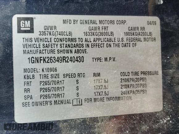 ✅ 2009 Chevrolet Suburban 1LT • VIN: 1GNFK26349R240430 • Lot: 43215215. Wystawiony na Copart z przebiegiem 228 316 mil. Bezpłatny archiwum sprzedaży aukcyjnych z USA i szczegółowy raport historii pojazdu na DreamBid. Zdjęcie 13.