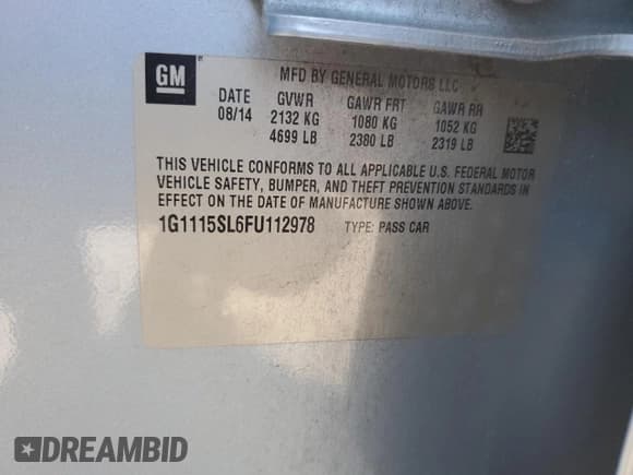 ✅ 2015 Chevrolet Impala LT • VIN: 1G1115SL6FU112978 • Лот: 73847084. Опубликован ранее на Copart с пробегом 94 279 миль. Бесплатный доступ к архиву аукционных продаж из США и подробный отчёт об истории автомобиля на DreamBid. Изображение 13.