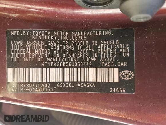 ✅ 2006 Toyota Avalon XL • VIN: 4T1BK36B56U068742 • Lot: 80166255. Listed on Copart with 141,346 mi. Free auction sales archive from the USA and detailed vehicle history report at DreamBid. Image 13.