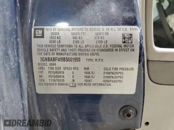 ✅ 2011 Chevrolet HHR 1LT • VIN: 3GNBABFW8BS601950 • Lot: 46250585. Listed on Copart with 198,912 mi. Free auction sales archive from the USA and detailed vehicle history report at DreamBid. Image 12.