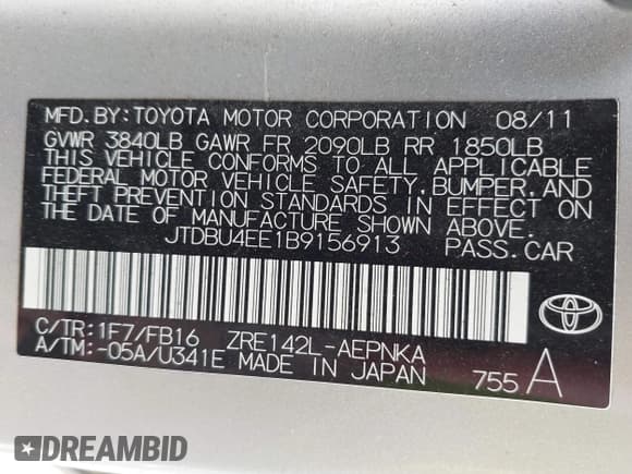 ✅ 2011 Toyota Corolla LE • VIN: JTDBU4EE1B9156913 • Lot: 43440302. Listed on IAAI with 168,626 mi. Free auction sales archive from the USA and detailed vehicle history report at DreamBid. Image 9.