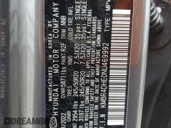 2022 Hyundai Palisade SEL с VIN KM8R4DHE0NU469992, выставлен на аукционе Copart как лот 48739354 с пробегом 16 509 миль миль и Списание • Salvage title. История ставок и продаж доступна на DreamBid. Изображение 13.