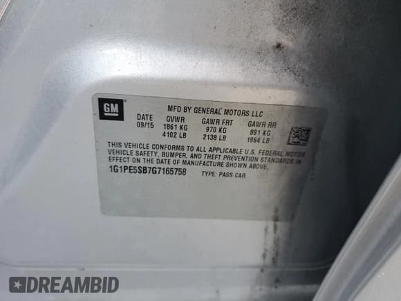 ✅ 2016 Chevrolet Cruze LT • VIN: 1G1PE5SB7G7165758 • Лот: 91670545. Опубликован ранее на Copart с пробегом 150 224 миль. Бесплатный доступ к архиву аукционных продаж из США и подробный отчёт об истории автомобиля на DreamBid. Изображение 12.