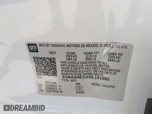✅ 2024 Chevrolet Equinox LS • VIN: 3GNAXHEGXRL191695 • Лот: 43335778. Опубликован ранее на IAAI с пробегом 13 662 миль. Бесплатный доступ к архиву аукционных продаж из США и подробный отчёт об истории автомобиля на DreamBid. Изображение 9.