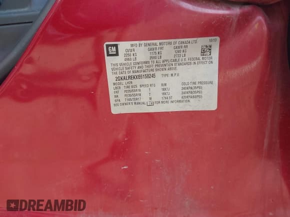 ✅ 2014 GMC Terrain SLE • VIN: 2GKALREKXE6158245 • Lot: 42682833. Listed on IAAI with 228,671 mi. Free auction sales archive from the USA and detailed vehicle history report at DreamBid. Image 9.