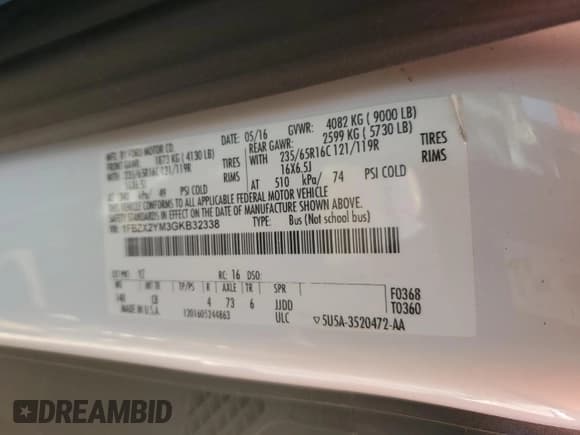 ✅ 2016 Ford Transit XL • VIN: 1FBZX2YM3GKB32338 • Lot: 77943824. Listed on Copart with 69,979 mi. Free auction sales archive from the USA and detailed vehicle history report at DreamBid. Image 13.