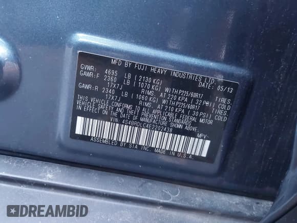 ✅ 2014 Subaru Outback Limited • VIN: 4S4BRDLC4E2202438 • Lot: 43679730. Listed on IAAI with 105,061 mi. Free auction sales archive from the USA and detailed vehicle history report at DreamBid. Image 9.