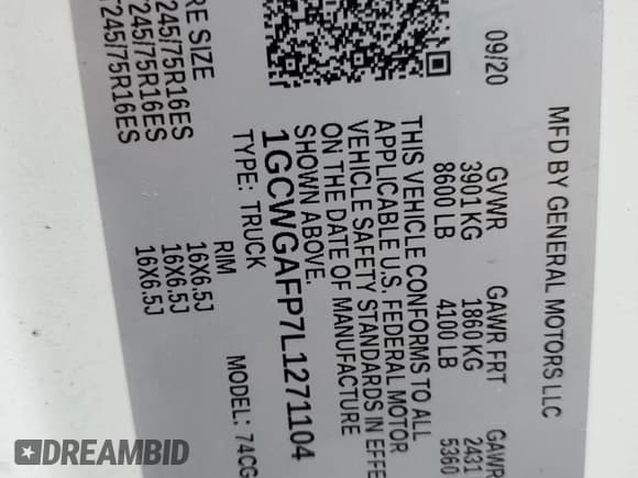 ✅ 2020 Chevrolet Express Cargo • VIN: 1GCWGAFP7L1271104 • Лот: 50661145. Опубликован ранее на Copart с пробегом Не указан. Бесплатный доступ к архиву аукционных продаж из США и подробный отчёт об истории автомобиля на DreamBid. Изображение 13.