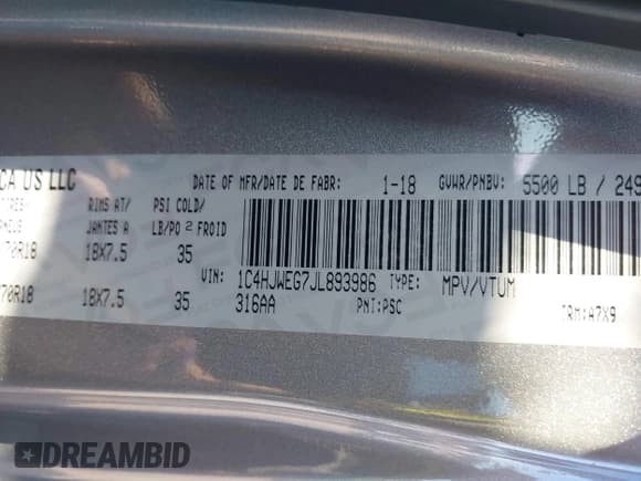 ✅ 2018 Jeep Wrangler Unlimited Sahara • VIN: 1C4HJWEG7JL893986 • Lot: 40114087. Listed on IAAI with 48,815 mi. Free auction sales archive from the USA and detailed vehicle history report at DreamBid. Image 9.