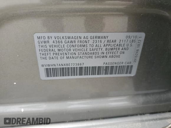 ✅ 2011 Volkswagen CC Lux • VIN: WVWHN7ANXBE723867 • Лот: 65151885. Опубликован ранее на Copart с пробегом 88 191 миль. Бесплатный доступ к архиву аукционных продаж из США и подробный отчёт об истории автомобиля на DreamBid. Изображение 12.