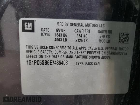 2014 Chevrolet Cruze 1LT z VIN 1G1PC5SB6E7436408, wystawiony jako Copart lot #89872335 z przebiegiem 79 660 mil mil oraz Szkoda całkowita • Salvage title. Historia ofert i sprzedaży dostępna na DreamBid. Obrazek 12.