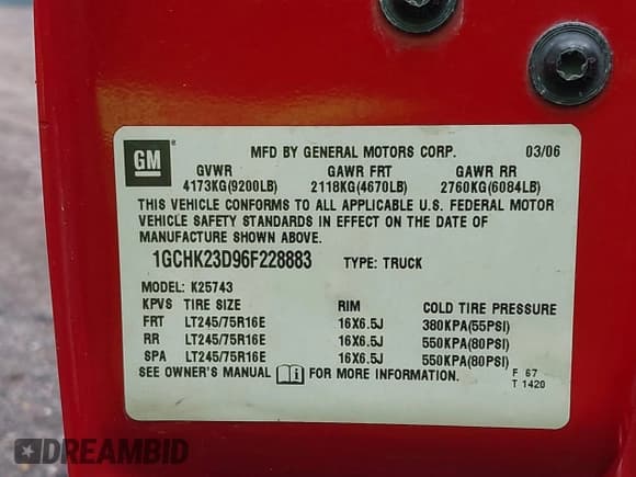 ✅ 2006 Chevrolet Silverado 2500HD LT3 • VIN: 1GCHK23D96F228883 • Лот: 42908093. Опубликован ранее на IAAI с пробегом 181 558 миль. Бесплатный доступ к архиву аукционных продаж из США и подробный отчёт об истории автомобиля на DreamBid. Изображение 9.