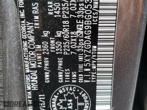 ✅ 2011 Hyundai Santa Fe GLS • VIN: 5XYZGDAG9BG053511 • Lot: 58947674. Listed on Copart with 221,929 mi. Free auction sales archive from the USA and detailed vehicle history report at DreamBid. Image 13.