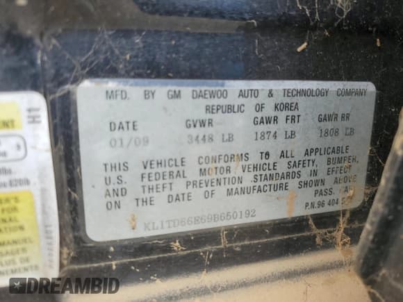 ✅ 2009 Chevrolet Aveo 1LT • VIN: KL1TD66E69B650192 • Lot: 44943995. Wystawiony na Copart z przebiegiem 102 373 mil. Bezpłatny archiwum sprzedaży aukcyjnych z USA i szczegółowy raport historii pojazdu na DreamBid. Zdjęcie 12.