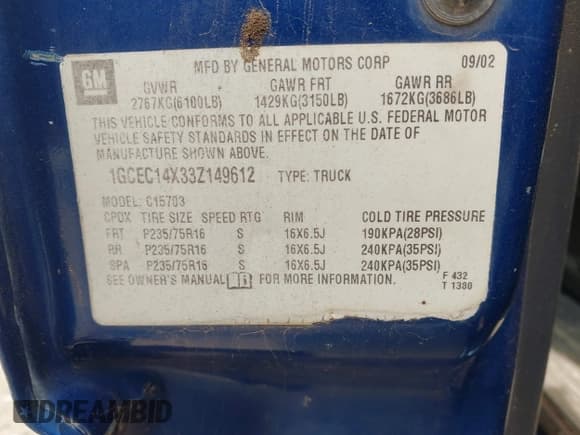 ✅ 2003 Chevrolet Silverado 1500 LS • VIN: 1GCEC14X33Z149612 • Lot: 43039881. Wystawiony na IAAI z przebiegiem 205 217 mil. Bezpłatny archiwum sprzedaży aukcyjnych z USA i szczegółowy raport historii pojazdu na DreamBid. Zdjęcie 9.