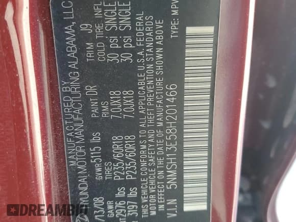 ✅ 2008 Hyundai Santa Fe SE • VIN: 5NMSH13E58H201466 • Lot: 80006684. Listed on Copart with 309,321 mi. Free auction sales archive from the USA and detailed vehicle history report at DreamBid. Image 13.