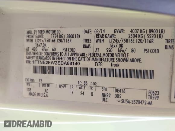 ✅ 2014 Ford Econoline Cargo Commercial • VIN: 1FTNE2EW2EDA68140 • Lot: 42890189. Listed on IAAI with 196,072 mi. Free auction sales archive from the USA and detailed vehicle history report at DreamBid. Image 9.