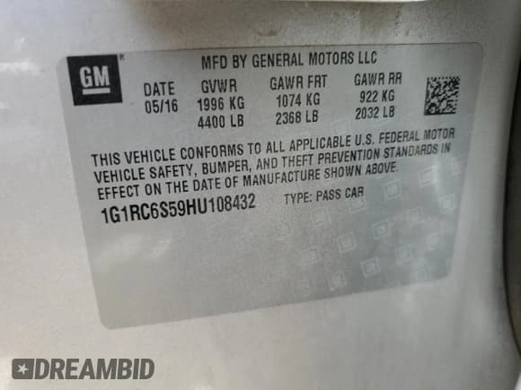 ✅ 2017 Chevrolet Volt LT • VIN: 1G1RC6S59HU108432 • Lot: 54040414. Wystawiony na Copart z przebiegiem 77 928 mil. Bezpłatny archiwum sprzedaży aukcyjnych z USA i szczegółowy raport historii pojazdu na DreamBid. Zdjęcie 12.