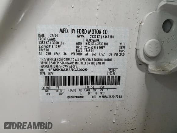 ✅ 2024 Ford Police Interceptor Utility • VIN: 1FM5K8AB3RGA00251 • Lot: 87021424. Wystawiony na Copart z przebiegiem Nie podano. Bezpłatny archiwum sprzedaży aukcyjnych z USA i szczegółowy raport historii pojazdu na DreamBid. Zdjęcie 14.