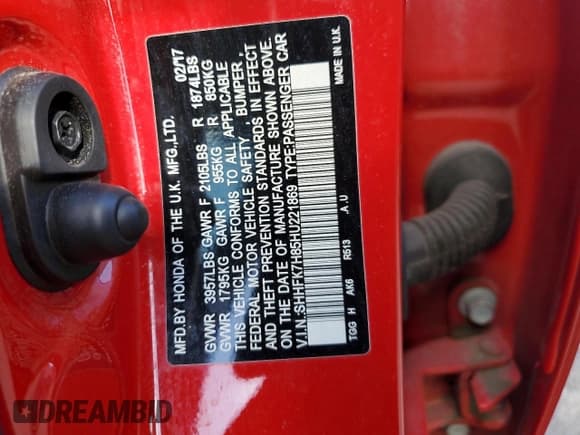 ✅ 2017 Honda Civic EX-L • VIN: SHHFK7H85HU221869 • Lot: 66343005. Listed on Copart with 63,223 mi. Free auction sales archive from the USA and detailed vehicle history report at DreamBid. Image 12.