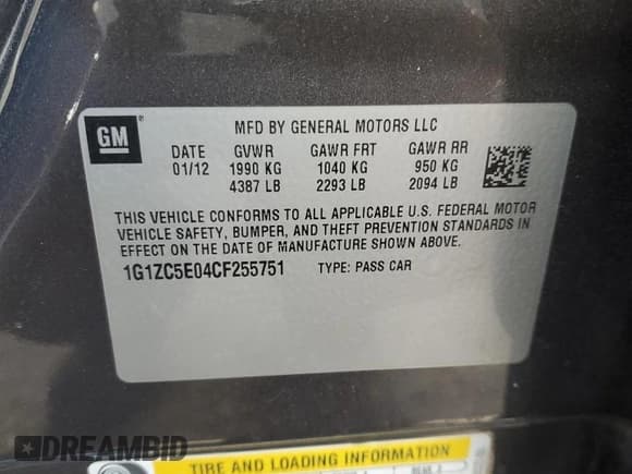 ✅ 2012 Chevrolet Malibu 1LT • VIN: 1G1ZC5E04CF255751 • Lot: 83755254. Listed on Copart with 197,922 mi. Free auction sales archive from the USA and detailed vehicle history report at DreamBid. Image 12.