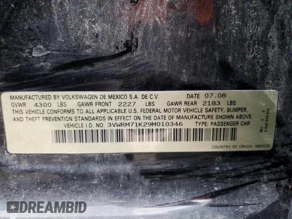 ✅ 2009 Volkswagen Jetta SE • VIN: 3VWRM71K29M010346 • Lot: 55085815. Listed on Copart with 143,976 mi. Free auction sales archive from the USA and detailed vehicle history report at DreamBid. Image 13.