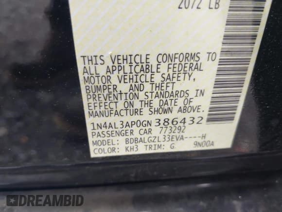 ✅ 2016 Nissan Altima S • VIN: 1N4AL3AP0GN386432 • Lot: 42026371. Listed on IAAI with 87,507 mi. Free auction sales archive from the USA and detailed vehicle history report at DreamBid. Image 9.