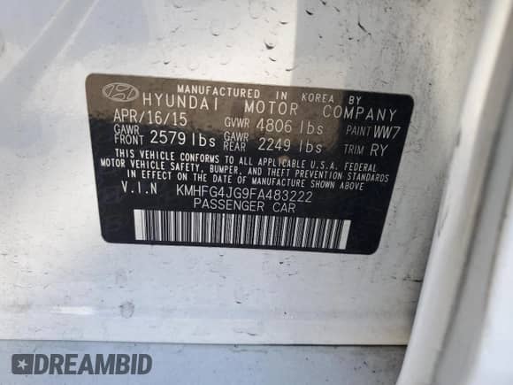 2015 Hyundai Azera с VIN KMHFG4JG9FA483222, выставлен на аукционе Copart как лот 76129724 с пробегом 49 856 миль миль и Списание • Salvage title. История ставок и продаж доступна на DreamBid. Изображение 12.