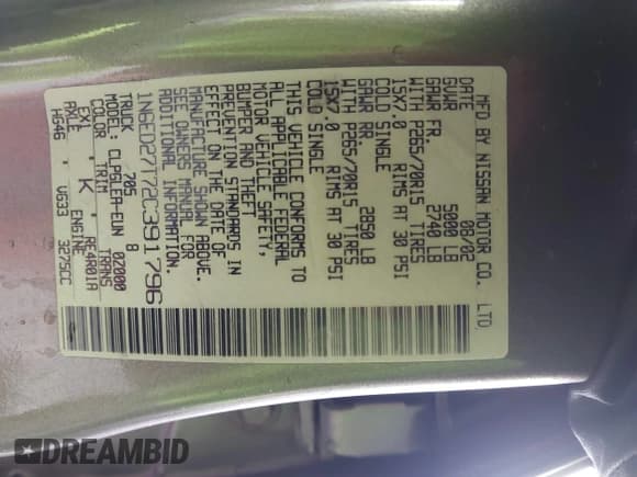 ✅ 2002 Nissan Frontier XE • VIN: 1N6ED27T72C391796 • Lot: 43758517. Listed on IAAI with 122,559 mi. Free auction sales archive from the USA and detailed vehicle history report at DreamBid. Image 9.