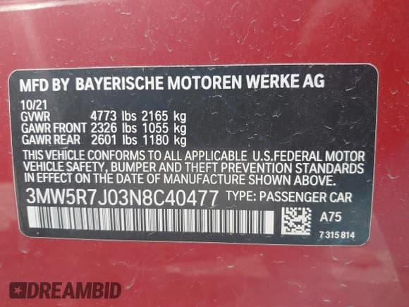 ✅ 2022 BMW 3 Series 330i xDrive • VIN: 3MW5R7J03N8C40477 • Lot: 41826953. Listed on IAAI with 18,317 mi. Free auction sales archive from the USA and detailed vehicle history report at DreamBid. Image 9.