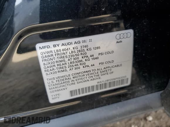 ✅ 2022 Audi Q4 e-tron Premium Plus • VIN: WA1L2BFZ0NP053203 • Лот: 44557355. Опубликован ранее на Copart с пробегом 14 633 миль. Бесплатный доступ к архиву аукционных продаж из США и подробный отчёт об истории автомобиля на DreamBid. Изображение 14.