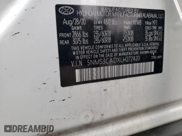 ✅ 2020 Hyundai Santa Fe SEL • VIN: 5NMS3CADXLH272420 • Lot: 50034554. Wystawiony na Copart z przebiegiem 38 873 mil. Bezpłatny archiwum sprzedaży aukcyjnych z USA i szczegółowy raport historii pojazdu na DreamBid. Zdjęcie 12.