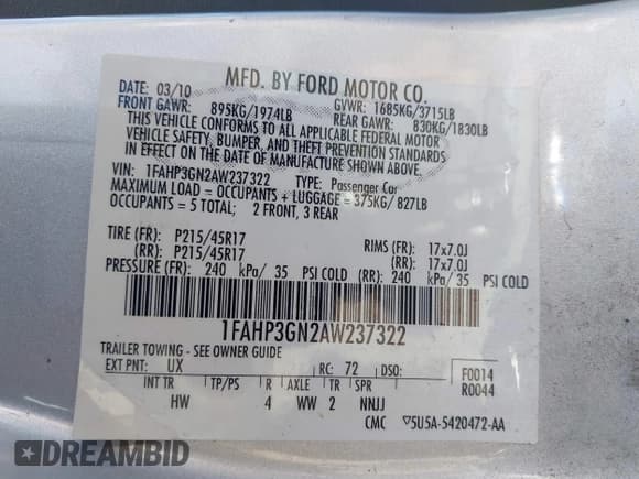 ✅ 2010 Ford Focus SES • VIN: 1FAHP3GN2AW237322 • Lot: 43699191. Wystawiony na IAAI z przebiegiem 127 327 mil. Bezpłatny archiwum sprzedaży aukcyjnych z USA i szczegółowy raport historii pojazdu na DreamBid. Zdjęcie 9.