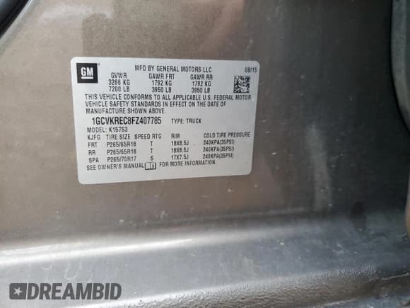 ✅ 2015 Chevrolet Silverado 1500 LT • VIN: 1GCVKREC8FZ407785 • Lot: 92887045. Listed on Copart with 99,284 mi. Free auction sales archive from the USA and detailed vehicle history report at DreamBid. Image 12.