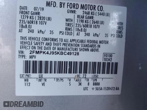 ✅ 2019 Ford Edge SEL • VIN: 2FMPK4J95KBC49128 • Lot: 82568345. Wystawiony na Copart z przebiegiem 65 182 mil. Bezpłatny archiwum sprzedaży aukcyjnych z USA i szczegółowy raport historii pojazdu na DreamBid. Zdjęcie 13.