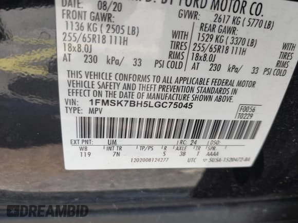 ✅ 2020 Ford Explorer • VIN: 1FMSK7BH5LGC75045 • Lot: 42292502. Listed on IAAI with 52,229 mi. Free auction sales archive from the USA and detailed vehicle history report at DreamBid. Image 9.