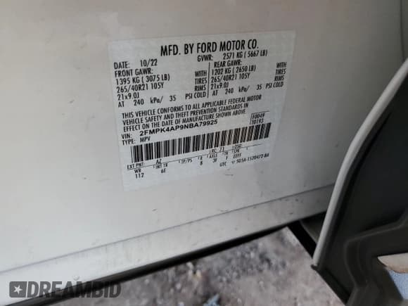 ✅ 2022 Ford Edge ST • VIN: 2FMPK4AP9NBA79925 • Lot: 80586105. Wystawiony na Copart z przebiegiem 16 851 mil. Bezpłatny archiwum sprzedaży aukcyjnych z USA i szczegółowy raport historii pojazdu na DreamBid. Zdjęcie 14.