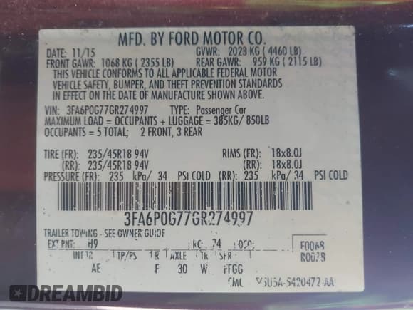 ✅ 2016 Ford Fusion S • VIN: 3FA6P0G77GR274997 • Lot: 42024453. Wystawiony na IAAI z przebiegiem 111 653 mil. Bezpłatny archiwum sprzedaży aukcyjnych z USA i szczegółowy raport historii pojazdu na DreamBid. Zdjęcie 9.