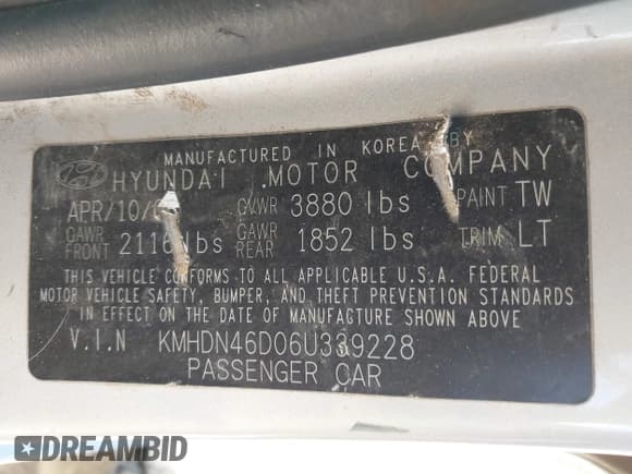 ✅ 2006 Hyundai Elantra GLS • VIN: KMHDN46D06U339228 • Lot: 41849066. Wystawiony na IAAI z przebiegiem 204 378 mil. Bezpłatny archiwum sprzedaży aukcyjnych z USA i szczegółowy raport historii pojazdu na DreamBid. Zdjęcie 9.