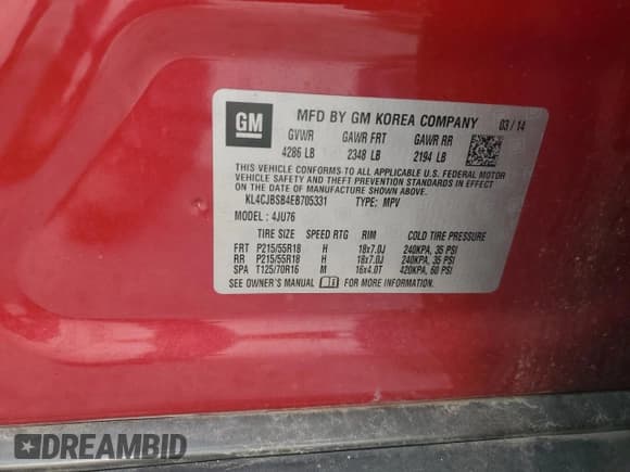 ✅ 2014 Buick Encore Convenience • VIN: KL4CJBSB4EB705331 • Lot: 80806845. Wystawiony na Copart z przebiegiem 148 510 mil. Bezpłatny archiwum sprzedaży aukcyjnych z USA i szczegółowy raport historii pojazdu na DreamBid. Zdjęcie 12.