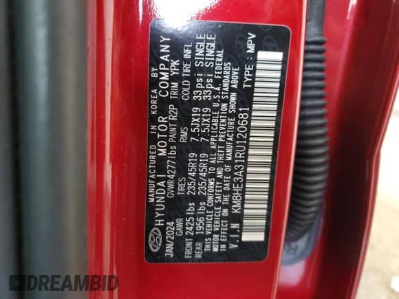 2024 Hyundai Kona Limited with VIN KM8HE3A31RU120681, listed as a Copart auction lot 41613185 with 19,186 mi miles and Clean title. Bid and sale history available at DreamBid. Image 14.